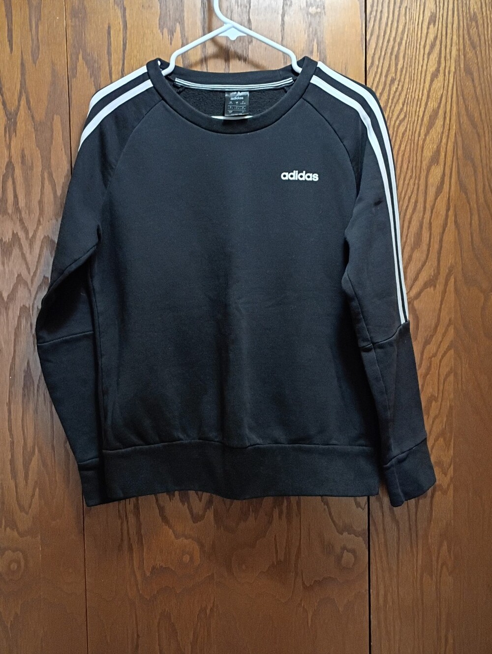 adidas Black Crewneck Sweatshirt with White Shoulder Stripes - Picture 1 of 6